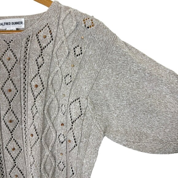 Alfred Dunner Short-Sleeve Knit Sweater Sz Large Beaded Cotton Blend Beige - Picture 7 of 10